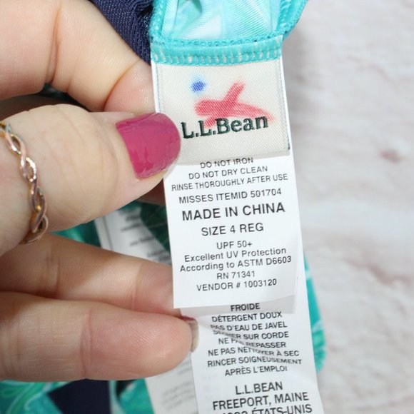 NEW LL Bean Blue Nylon Lycra Sunblocking Swimwear One-Piece Swimsuit Size 4 - Picture 8 of 11